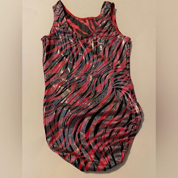 GK elite gymnastics tank practice Leotard Hot pink zebra foil print Adult -AS - Picture 2 of 8